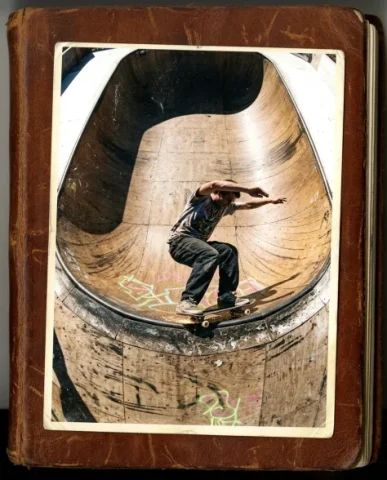 90s Skate Magazine Freeze-Frame Diorama Grid 5 — Nano Banana AI Prompt: The photograph shows an extreme close-up of a skater's feet on grip tape — worn...