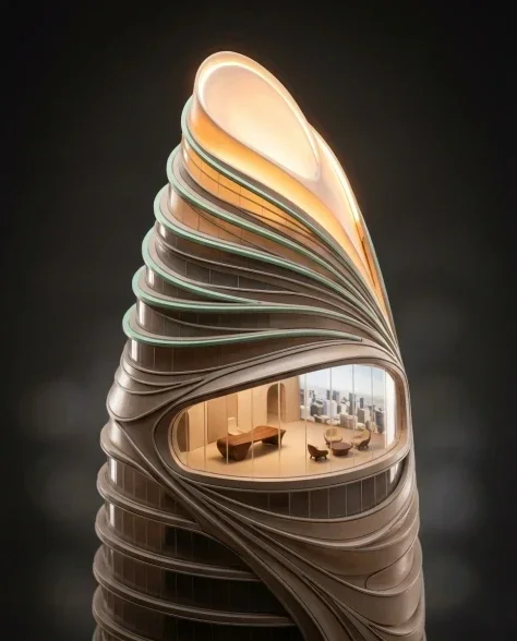 Conceptual Isometric Organic Office Tower Diorama 3