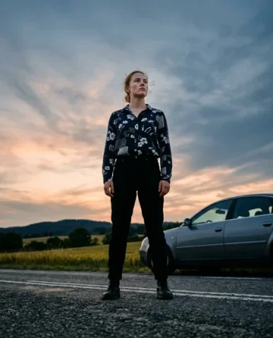 Cinematic Nine-Angle Camera Reference Grid 1 — Nano Banana AI Prompt: The vast dusk sky fills the upper two-thirds of the frame — an enormous canvas o...