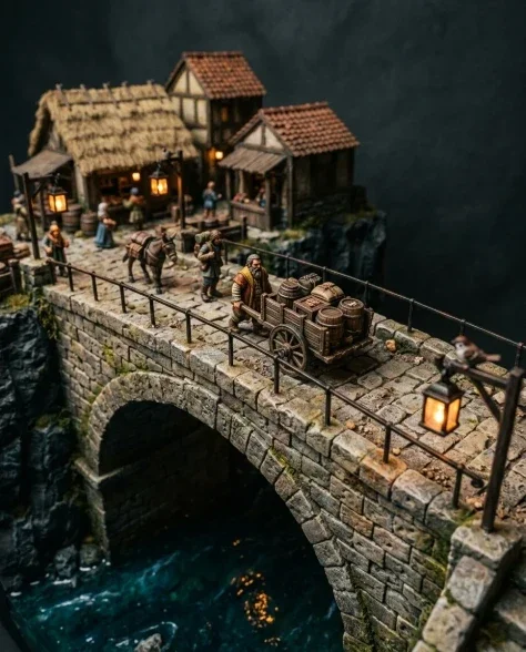 Floating Miniature Trading Settlement Bridge Diorama 2