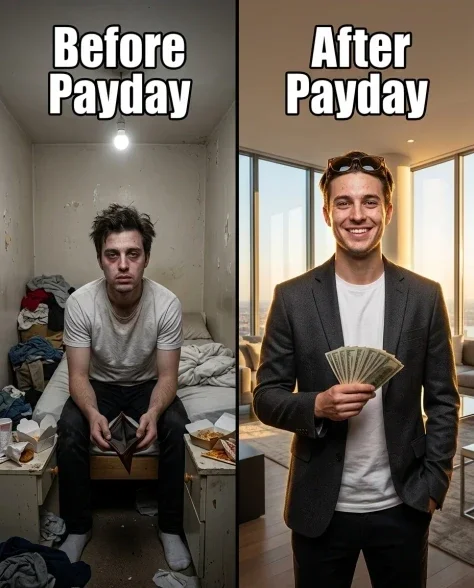 Before and After Payday Split Scene Meme 1