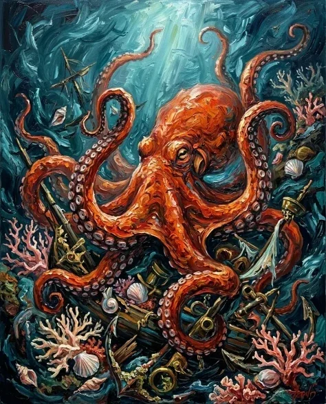 Chaotic Impasto Oil Painting of a Deep-Sea Octopus 1