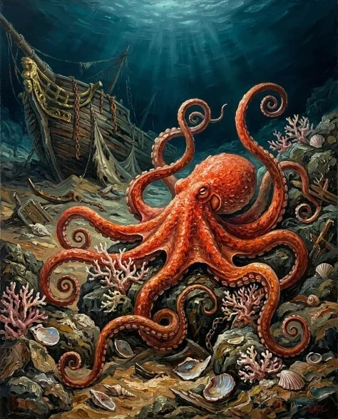 Chaotic Impasto Oil Painting of a Deep-Sea Octopus 2