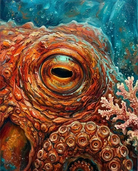 Chaotic Impasto Oil Painting of a Deep-Sea Octopus 3