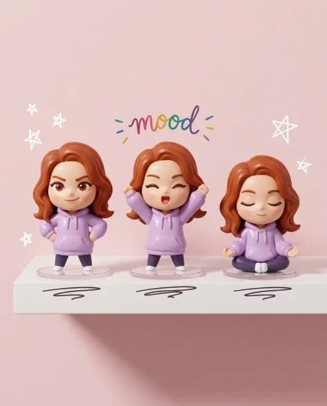 Mixed-Media Portrait with Chibi Companions and Doodles 3