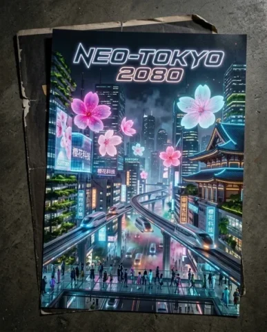 Torn Poster Revealing Two Contrasting Eras of a Historic City 4 — Nano Banana AI Prompt: Top-down photograph of a printed poster lying flat on a dark concrete surface, c...