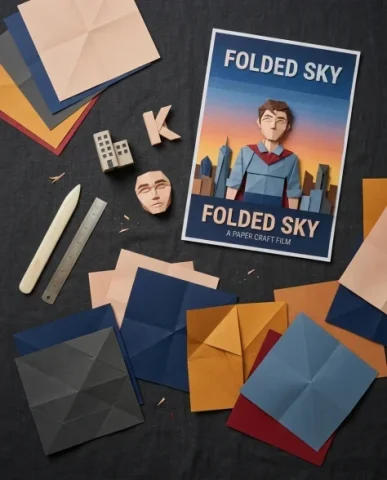 Origami Paper Craft Movie Poster Transformation 7 — Nano Banana AI Prompt: The loose paper sheets are in the same colors used in the poster — skin tones, d...