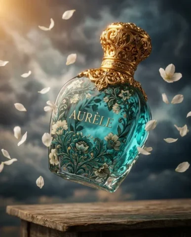 Surreal Baroque Luxury Perfume Advertisement 2 — Nano Banana AI Prompt: The camera is positioned close to reveal the intricate floral pattern on the gla...