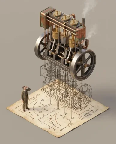 Scientific Theory as 3D Isometric Sculpture 3 — Nano Banana AI Prompt: The ink lines physically lift off the parchment surface — at the base they are t...