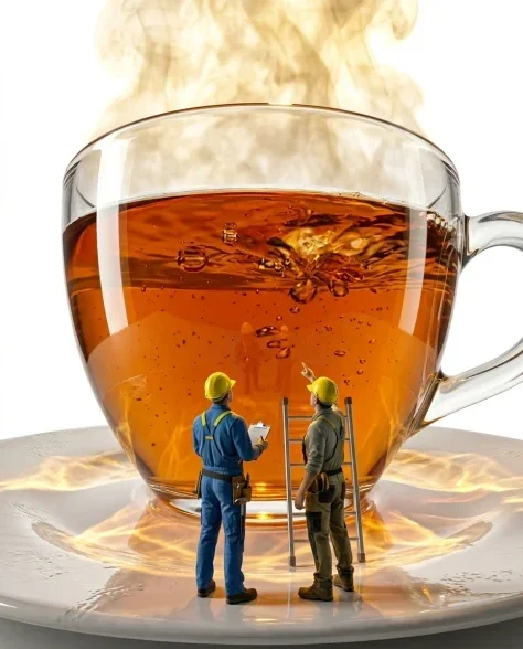 Macro Product Shot of Teacup with Miniature Workers 2