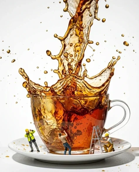 Macro Product Shot of Teacup with Miniature Workers 5