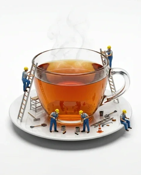 Macro Product Shot of Teacup with Miniature Workers 7