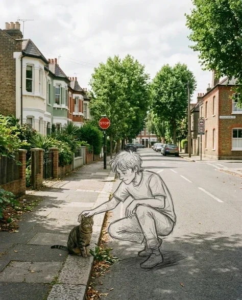 Realistic Photo with Hand-Drawn Sketch Character Overlay 1