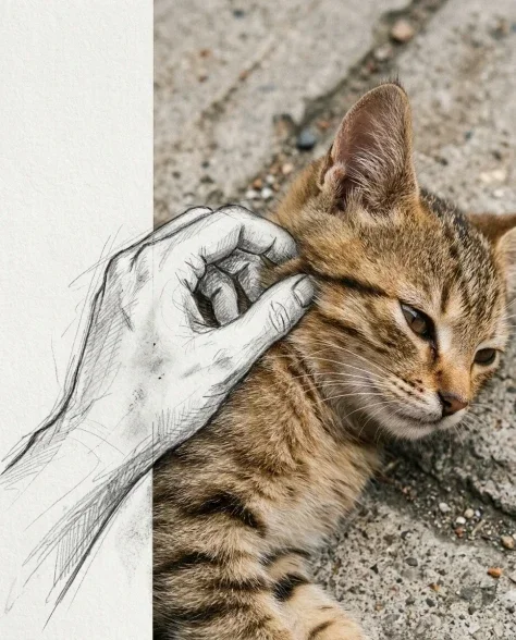 Realistic Photo with Hand-Drawn Sketch Character Overlay 4