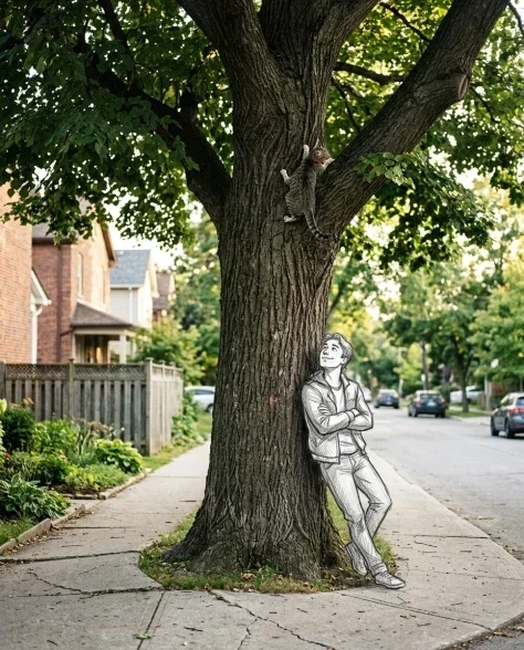 Realistic Photo with Hand-Drawn Sketch Character Overlay 5