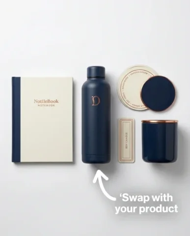 Premium Branded Merchandise Capsule Collection 3 — Nano Banana AI Prompt: Product photography of the lifestyle items group from a creative technology comp...
