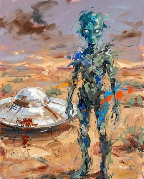 Surreal Alien Figure in Energetic Painterly Style 1