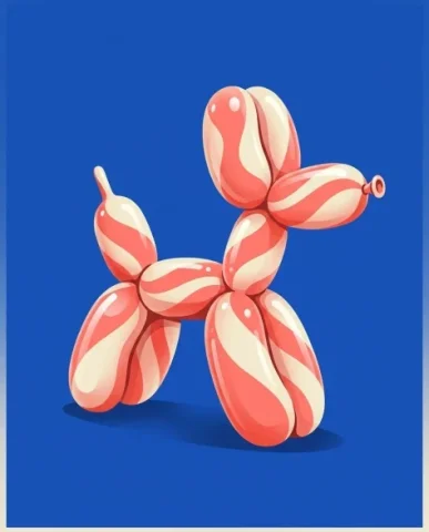 Retro Minimalist Balloon Dog Illustration 1 — Nano Banana AI Prompt: The material surface is highly glossy with bold specular highlights reflecting a...