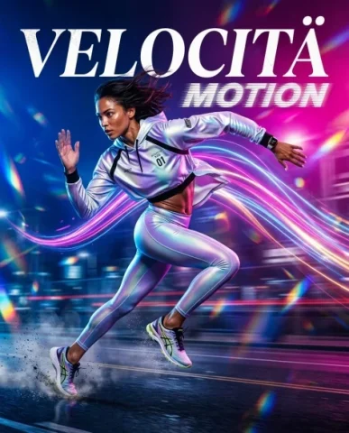 Dynamic Futuristic Athletic Fashion Advertisement 4 — Nano Banana AI Prompt: Luminous light trails stream behind her in long arcs following the sprint moment...