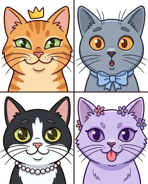 Whimsical Grid of Stylized Cat Faces 2