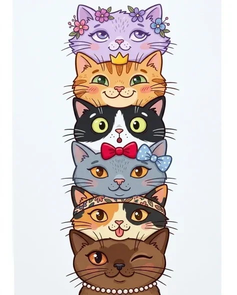 Whimsical Grid of Stylized Cat Faces 6