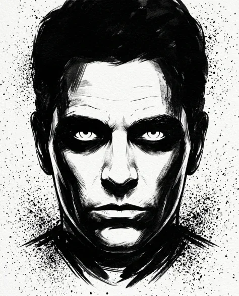 High-Contrast Ink Noir Portrait with Controlled Splatter 2