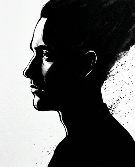 High-Contrast Ink Noir Portrait with Controlled Splatter 3