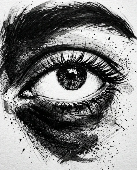 High-Contrast Ink Noir Portrait with Controlled Splatter 4