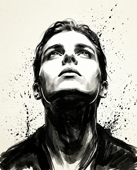 High-Contrast Ink Noir Portrait with Controlled Splatter 5