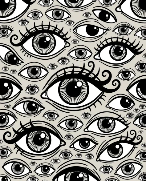 Dense Hand-Drawn Eye Pattern in Bold Black and White 1