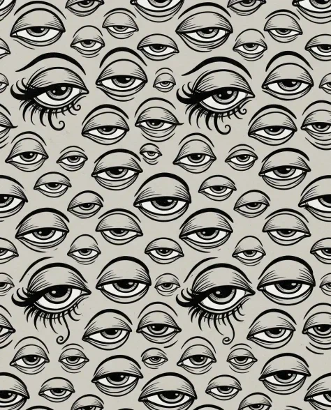 Dense Hand-Drawn Eye Pattern in Bold Black and White 3