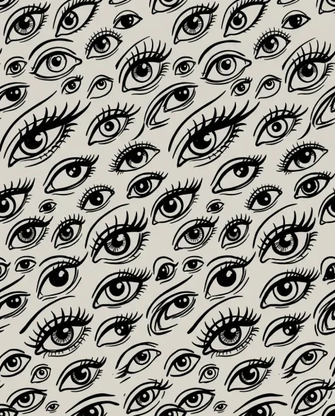 Dense Hand-Drawn Eye Pattern in Bold Black and White 5