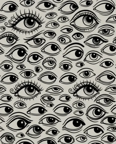 Dense Hand-Drawn Eye Pattern in Bold Black and White 6 — Nano Banana AI Prompt: The diagonal arrangement creates a dynamic visual flow that the eye follows natu...