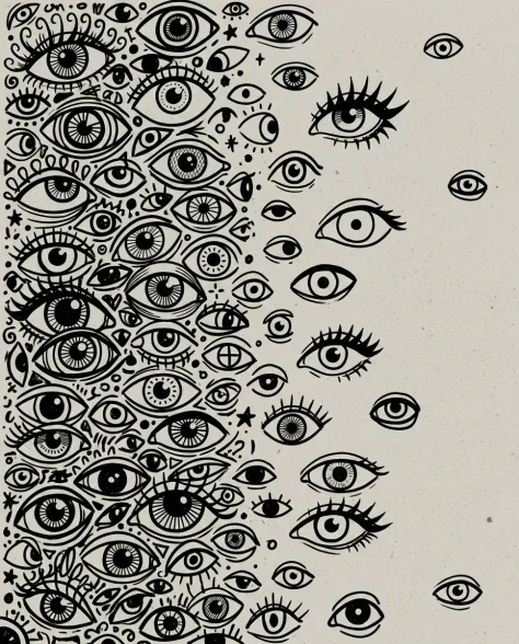 Dense Hand-Drawn Eye Pattern in Bold Black and White 7