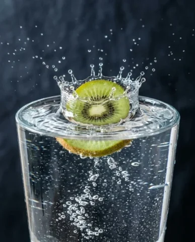 Ultra-Realistic Macro Shot of Fruit in Sparkling Water 3 — Nano Banana AI Prompt: Premium drink photography with cinematic depth of field — foreground slices razo...