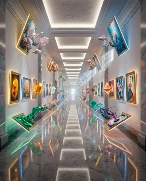 Surreal Modern Art Gallery with Paintings Becoming Reality 5