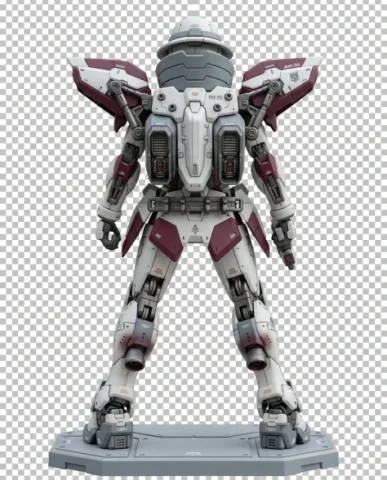 Full Armor Mecha Girl Collectible Model Kit Concept 5 — Nano Banana AI Prompt: The back of the field hat helmet shows a segmented neck guard that overlaps with...