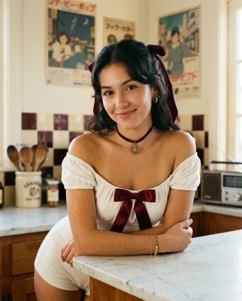 1970s Retro Kitchen Portrait in Burgundy and White 3