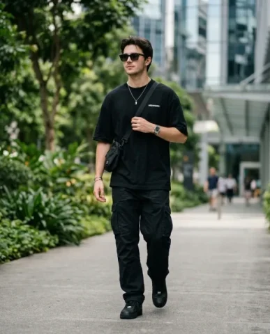 Ultra-Realistic Streetwear Portrait in Urban Setting 1 — Nano Banana AI Prompt: An ultra-realistic full-body portrait of a young man in a modern urban environme...