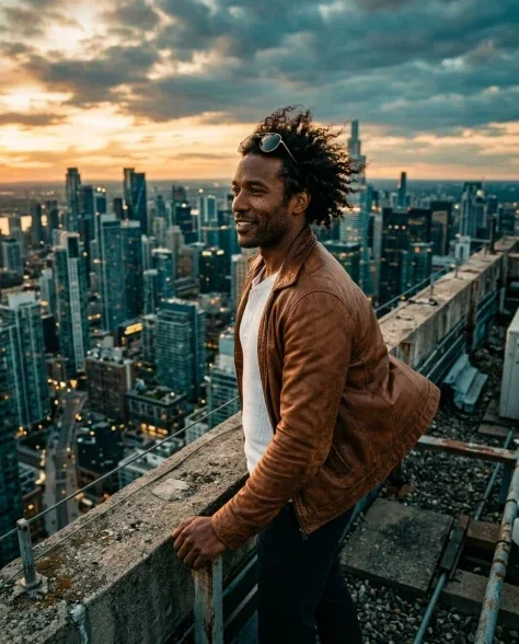 Cinematic Rooftop Portrait at Golden Hour 2