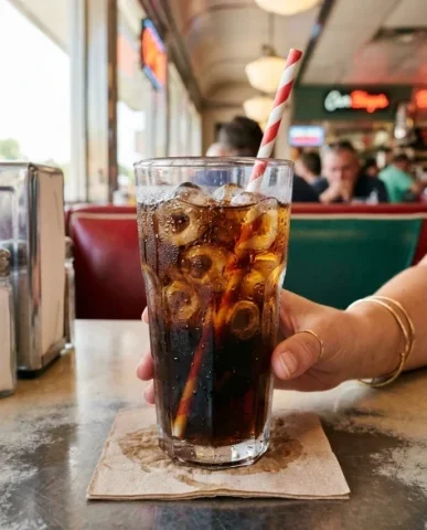 Retro Diner Lifestyle Portrait with Pancakes 3 — Nano Banana AI Prompt: The camera is a classic film point-and-shoot from the late nineties — silver and...