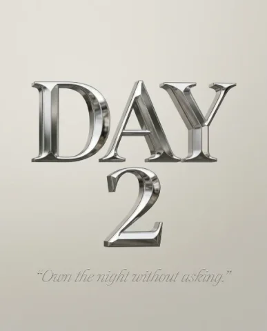 Luxury Night Fashion Moodboard — Day 2 7 — Nano Banana AI Prompt: The letters D-A-Y and the number 2 are rendered in large bold modern high-fashio...