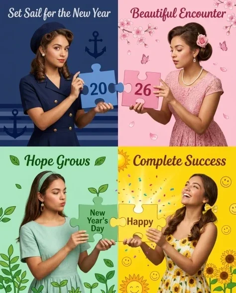 Four-Panel Puzzle Grid New Year Celebration 1