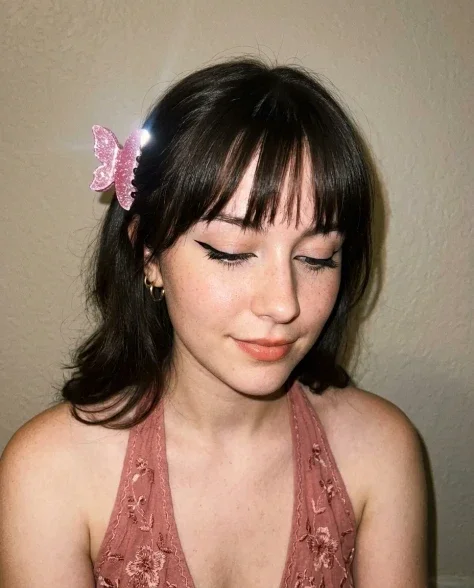 Soft Flash Coquette Portrait with Butterfly Clip 4
