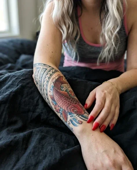 Casual Smartphone Photo of Tattooed Woman in Bedroom 3