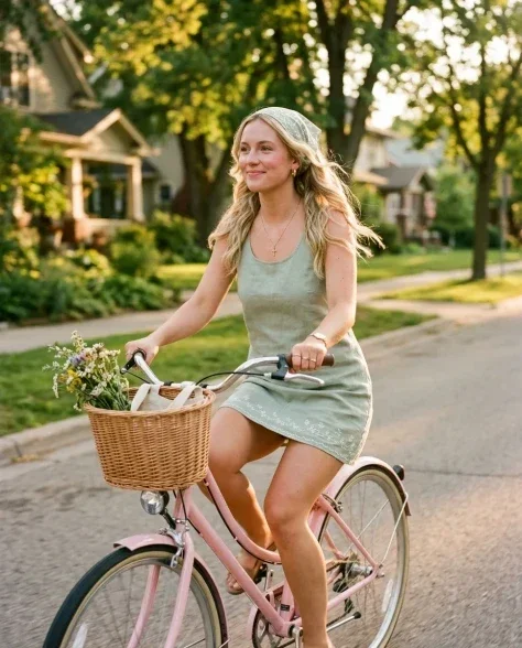 Sunlit Golden Hour Bicycle Fashion Editorial 1