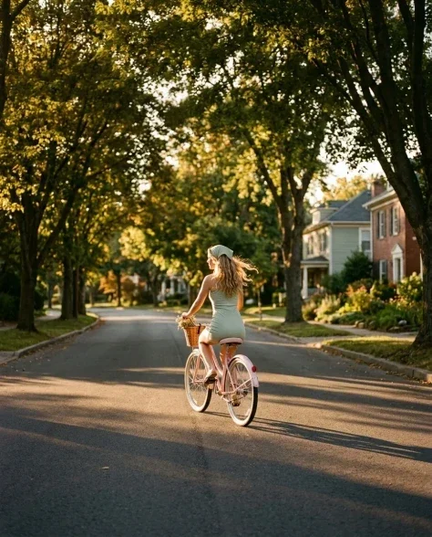 Sunlit Golden Hour Bicycle Fashion Editorial 3