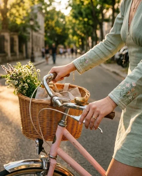 Sunlit Golden Hour Bicycle Fashion Editorial 6