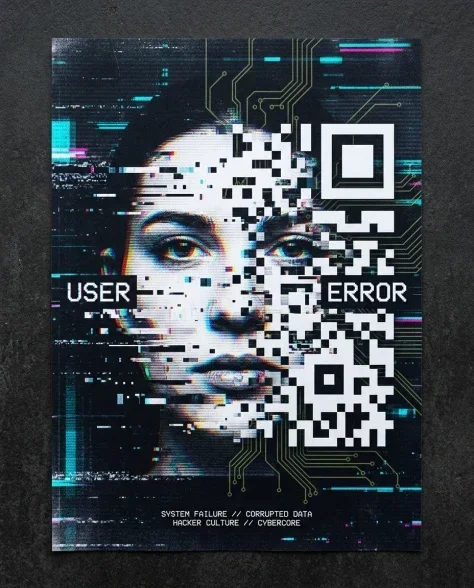 Cybercore Glitch Art Digital Face Poster 6