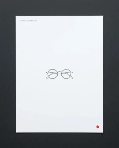 Neoclassical Minimalist Chair Line Drawing 5 — Nano Banana AI Prompt: Top-down photograph of a printed poster lying flat on a dark charcoal matte surf...